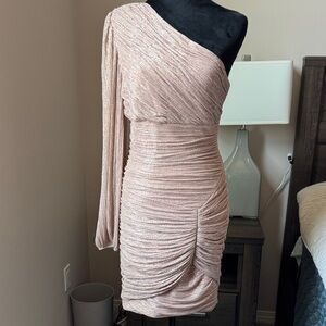 BCBGMaxAzria Shimmering One-Shoulder Dress in Blush